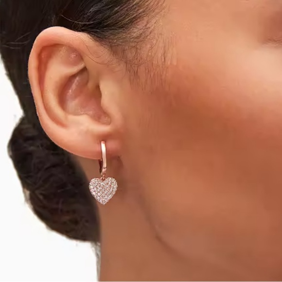 NWT Kate Spade Yours Truly Pave Heart Drop Earrings Rose gold - Picture 2 of 5
